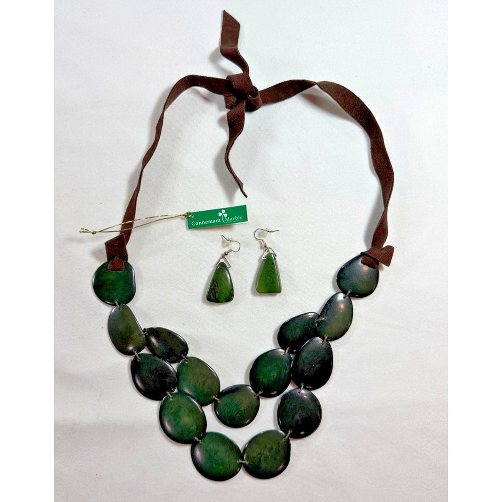 Irish Connemara Marble Necklace‎ Matching Earrings Sterling Silver
